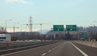 Wide italian Road Signal with name of Place like Milano Florence or Bologna and Casalecchio City