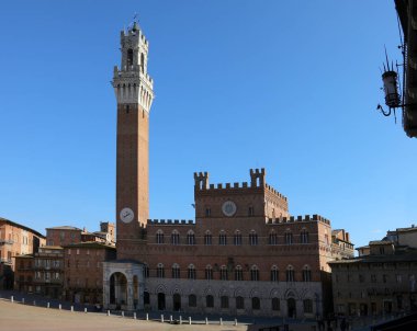 Famous tower of the city of Siena called DEL MANGIA seen from the piazza del Campo