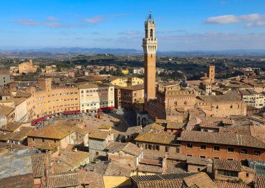 Top view of the City of Siena in ITALY with the Tower called DEL MANGIA and the Palio square