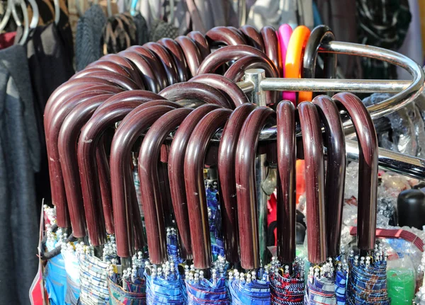Handles Many Closed Umbrellas Sale Stall Bazaar — Photo
