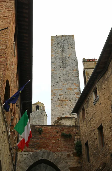 Ősi Torony Középkori Falu San Gimignano Közelében Siena Közép Olaszországban — Stock Fotó