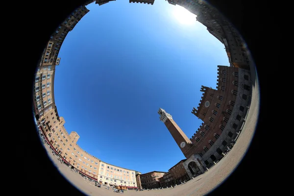 Fisheye Lens View Tower Called Torre Del Mangia Main Piazza — Stock fotografie