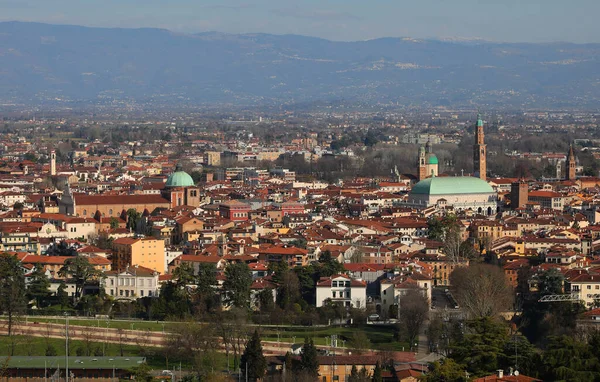 Flygfoto Över Vicenza Stad Norra Italien Och Många Landmärken Som — Stockfoto