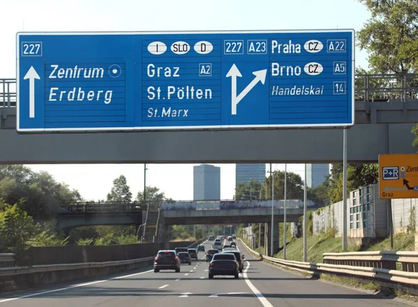 Highway signs in Austria to reach the border and various European place names