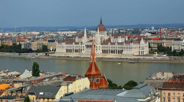 Budapest Hongrie Août 2023 Bâtiment Parlement Hongrois Fleuve Danube Depuis — Photo