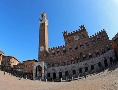 Town Hall called PALAZZO PUBBLICO and highTower in Siena In itay