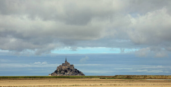 far view of the ancient abbay of Mont Saint Michel in France