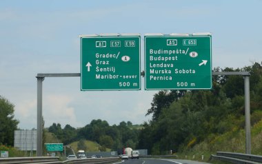 Otobanda Macaristan ve Avusturya sınırına yakın yerlerde bulunan yol tabelası