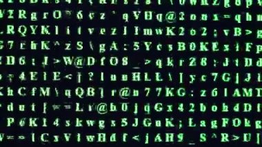 Bilgisayar ekranının siyah arkaplanı üzerindeki yeşil ASCII Karakterleri