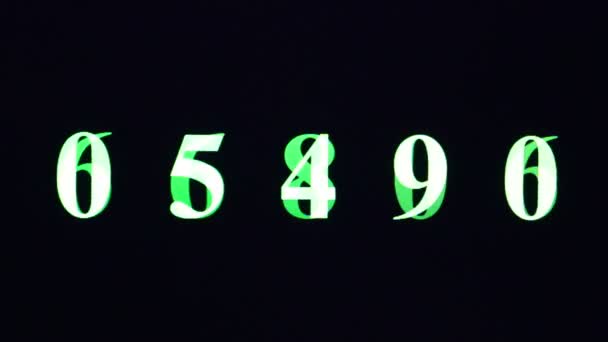 个人电脑屏幕黑色背景下的绿色Big随机数 — 图库视频影像
