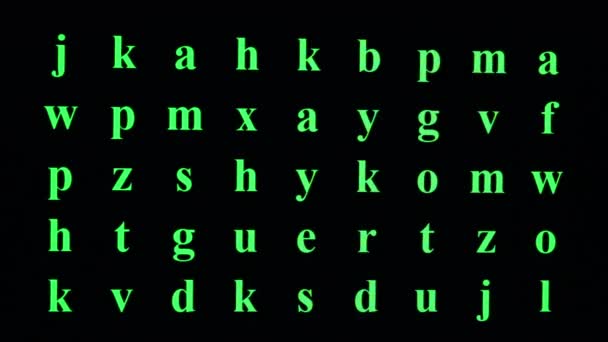 Verde Aleatória Letras Minúsculas Fundo Preto Tela Computador — Vídeo de Stock