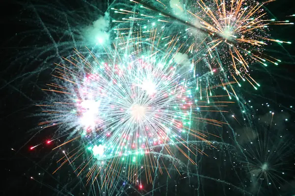 Colorful Fireworks Show Colorful Explosions Night National Celebrations — Stock Photo, Image