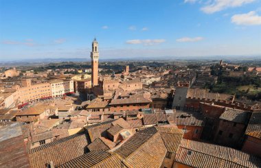 Top view of the City of Siena in ITALY with the Tower called DEL MANGIA and the Palio square