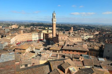 Top view of the City of Siena in ITALY with the Tower called DEL MANGIA and the Palio square
