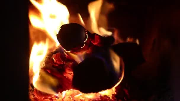Fadarabok Elégetése Régi Fatüzelésű Kályhában Fűtésre — Stock videók