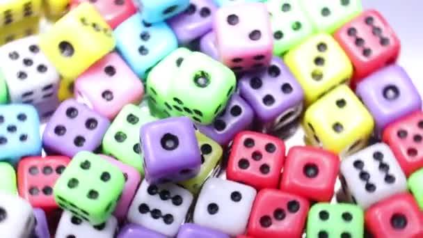 Background Many Mini Cubic Six Sided Gaming Dice Rolled Playing — Stock Video