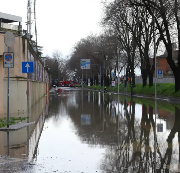 street of the city flooded after the flooding of the river due to the torrential rain and the ancient sewage system