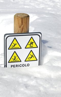 pictograms warning you not to slip or fall and the word PERICOLO which means danger in Italian language clipart