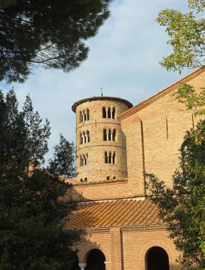 Classe, RA, Italy - April 27, 2024: Basilica of Saint Apollinare in Classe near Ravenna City and bell tower clipart