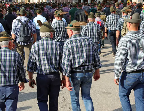 stock image Vicenza, VI, Italy - May 10, 2024: Italian Alpini soldiers wearing their iconic hats during the Adunata Alpine Troops Reunion