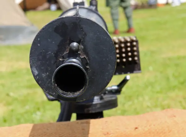 stock image Close-up detail of the automatic machine gun barrel used for defense during World War