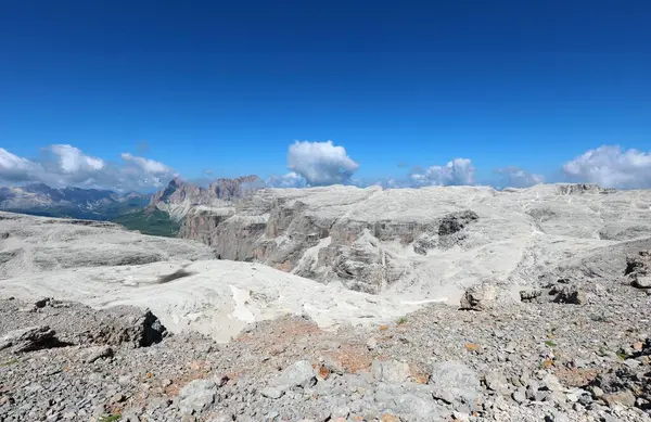 stock image mountains seen from Sass Pordoi in the Italian Dolomites and it almost looks like a lunar landscape without vegetation at over 3000 meters above sea level