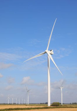 ovaya kurulmuş rüzgarın gücünü sömürerek elektrik üretimi için birçok rüzgar türbini