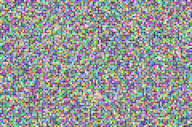 Beyaz arka planda, canlı ve neşeli bir arka plan için rastgele renklendirilmiş binlerce eşit büyüklükte daire.