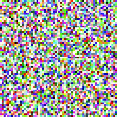 Satır ve sütunlarda rastgele renklerle sıralanmış renkli pikselleştirilmiş küçük kareler enerjik ve soyut bir desen oluşturur