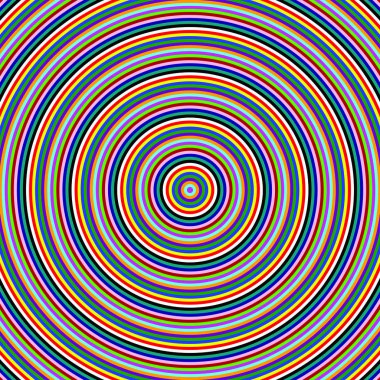 Yüzlerce renkli eş merkezli dairenin arka planı neredeyse hipnotik bir etki yaratıyor ve tek bir merkezi var.