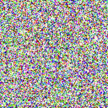 16384 küçük renkli karenin arkaplanı yoğun renkli bir satranç tahtası gibi 128x128 'lik bir ızgarada sıralanmış.