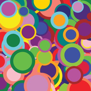 Renkli daireler serisi, parlak renkler üst üste biniyor ve çeşitli boyutlarda, klasik tarzda eşmerkezli.