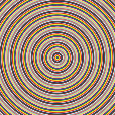 Merkeze baktığınızda neredeyse hipnotik bir etki yaratan rastgele renklendirilmiş eşmerkezli çemberlerin arka planı