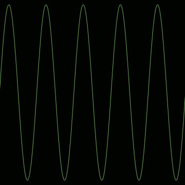 Sinyalleri ve dalga şeklini ölçmek için kullanılan siyah bir osiloskop ekranında yeşil bir sinüzoidal dalga gösteren analiz aracı