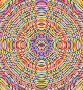 Canlı tasarımlar için neşeli ve renkli bir arka planla aynı merkez ideale sahip rastgele düzenlenmiş eşmerkezli çemberler.