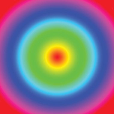 Parlak renklere sahip birçok eşmerkezli daire ve kırmızı merkezli tonlama