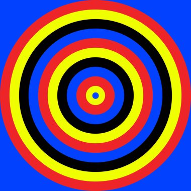 Hedefi veya hedefi mavi merkezli sembolize eden rastgele renklerde eş merkezli çemberler