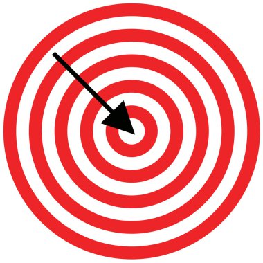 white and red concentric circles resembling a target with a black arrow pointing toward the center clipart