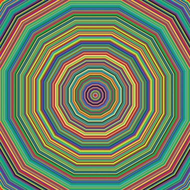 Many variously colored randomly concentric 12-sided dodecagons ideal as a cheerful and colorful background clipart