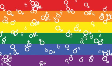 flag with rainbow colors purple blue green yellow orange and red and the symbols of male and female clipart