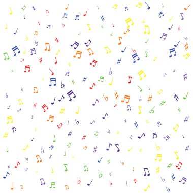 colored musical note symbols with flats and sharps arranged randomly ideal as a concept of music and entertainment clipart