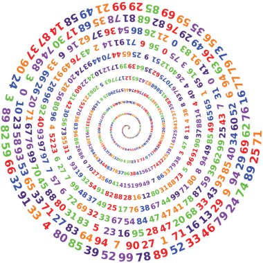 many colorful numbers arranged randomly with random colors forming a hypnotic spiral ideal as a concept of dyscalculia or mathematics clipart