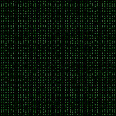 Siyah bir arkaplanda, bilgisayarların ikili sistemini temsil eden 1 ve 1 'lerin rastgele dizilimi