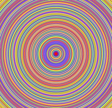 Canlı parlak renklerde ortak bir merkezi olan eşmerkezli çemberler neşeli bir arka plan için idealdir.