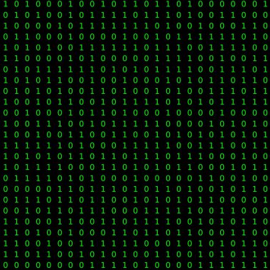 PC veya kriptografi için ideal bir kavram olarak yeşil ve 1 'li siyah arkaplan