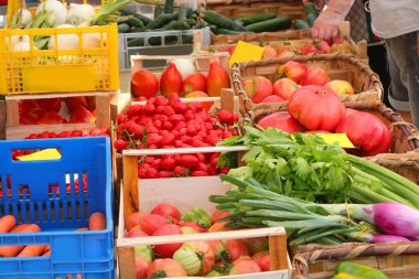 Yerel çiftliklerden taze toplanmış meyve ve sebzeler yaz boyunca komşu çiftçi pazarında vitamin ve sağlıklı minerallerle dolu sandıklarda satılıyor.