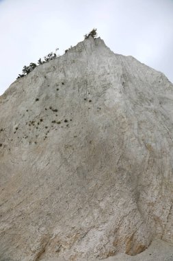 tip of the cliff that is eroding due to natural elements and the plants hanging in the balance at risk of falling clipart