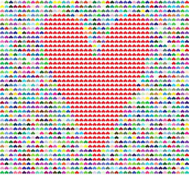 Bir çok kalp rastgele renklerle altüst olur. Daha büyük kırmızı bir kalp oluşturur. 14 Şubat 'taki Sevgililer Günü' nde ideal aşkı simgeler.