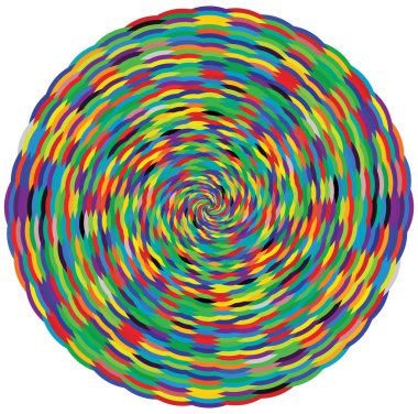 Rastgele renklerde eş merkezli bobinlerle yoğun spiral beyaz bir arkaplanda mutluluk ve canlılık kavramı olarak idealdir.