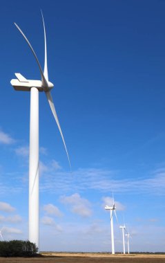 Rüzgar enerjisiyle üretilen rüzgar tarlalarının beyaz rüzgar türbinleri ve böylece çevre dostu ve çevre dostu olmayan